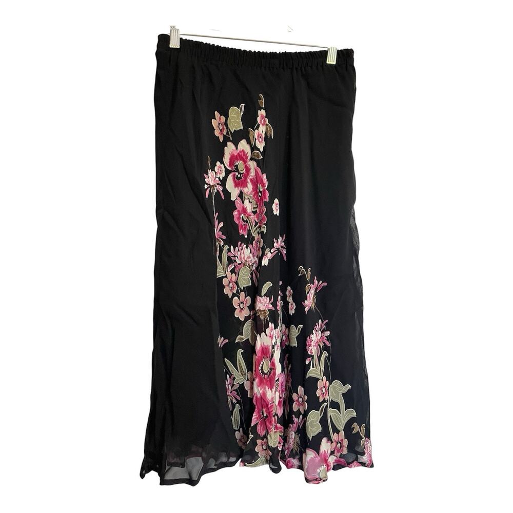 Vintage Sharon Anthony Reversible Floral Midi Skirt Medium Black Cottage Core